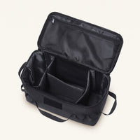 Interior of the Meoggy Grooming Kit Bag, showing the adjustable dividers and mesh zip pocket