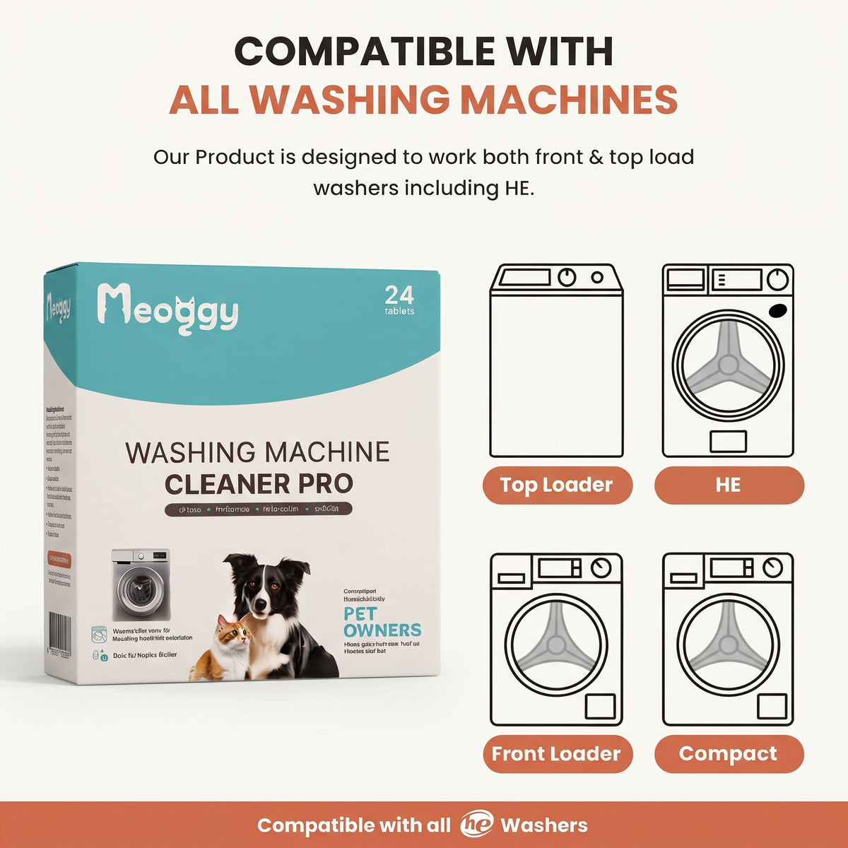 Meoggy Machine Tablets — Pet Hair & Odour Remover for Washing Machines