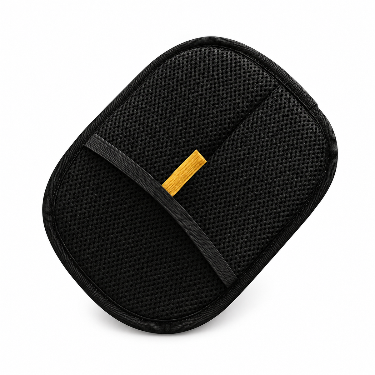 Meoggy Cuddle Glove, a black mesh fur-removal mitt with a yellow tab