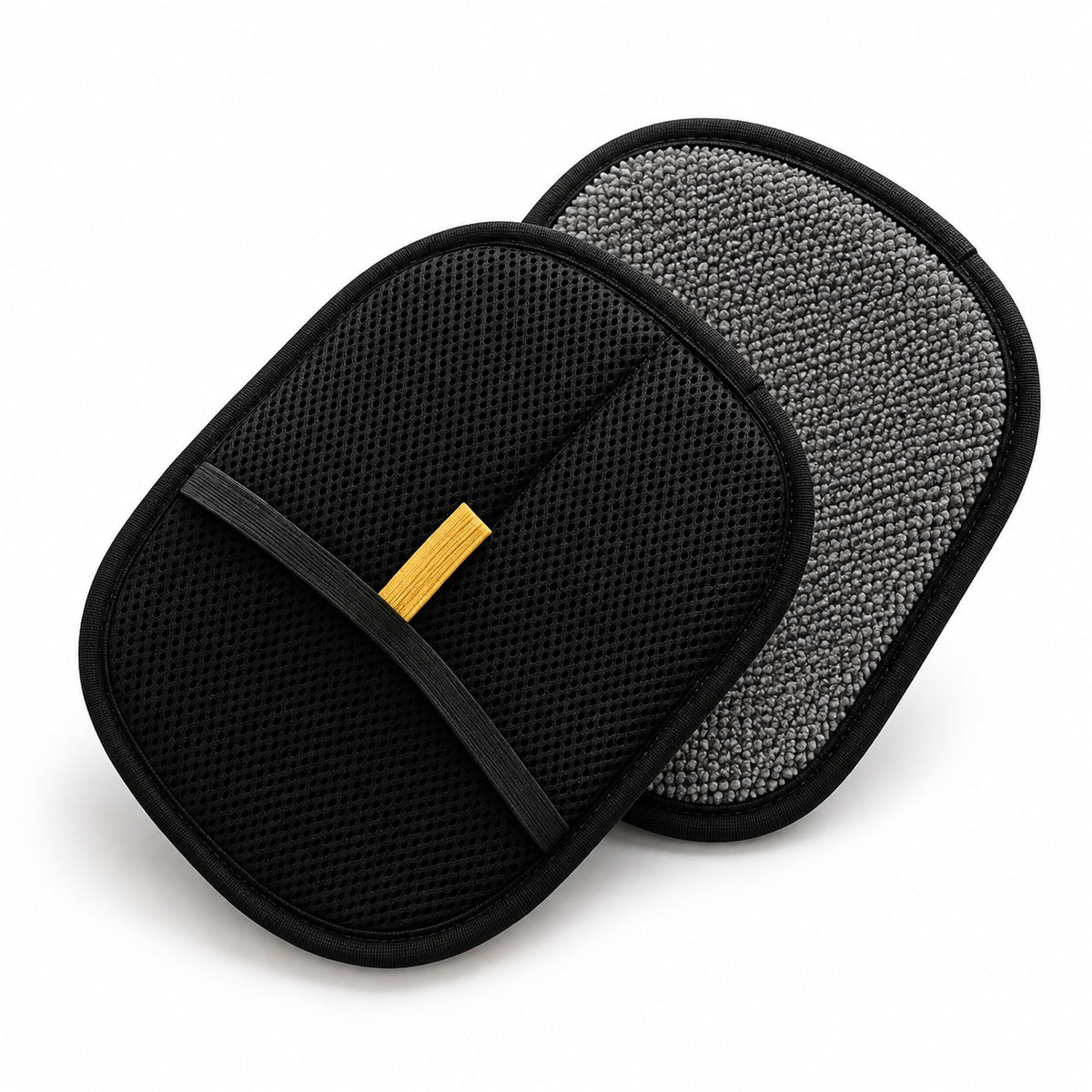 Meoggy Cuddle Glove: black mesh front and grey cleaning side