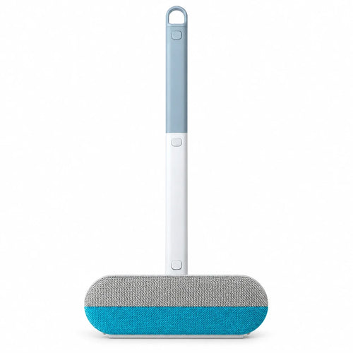 Meoggy Fur Wiper, a reusable pet hair remover brush with a long handle and a washable two-tone fabric head