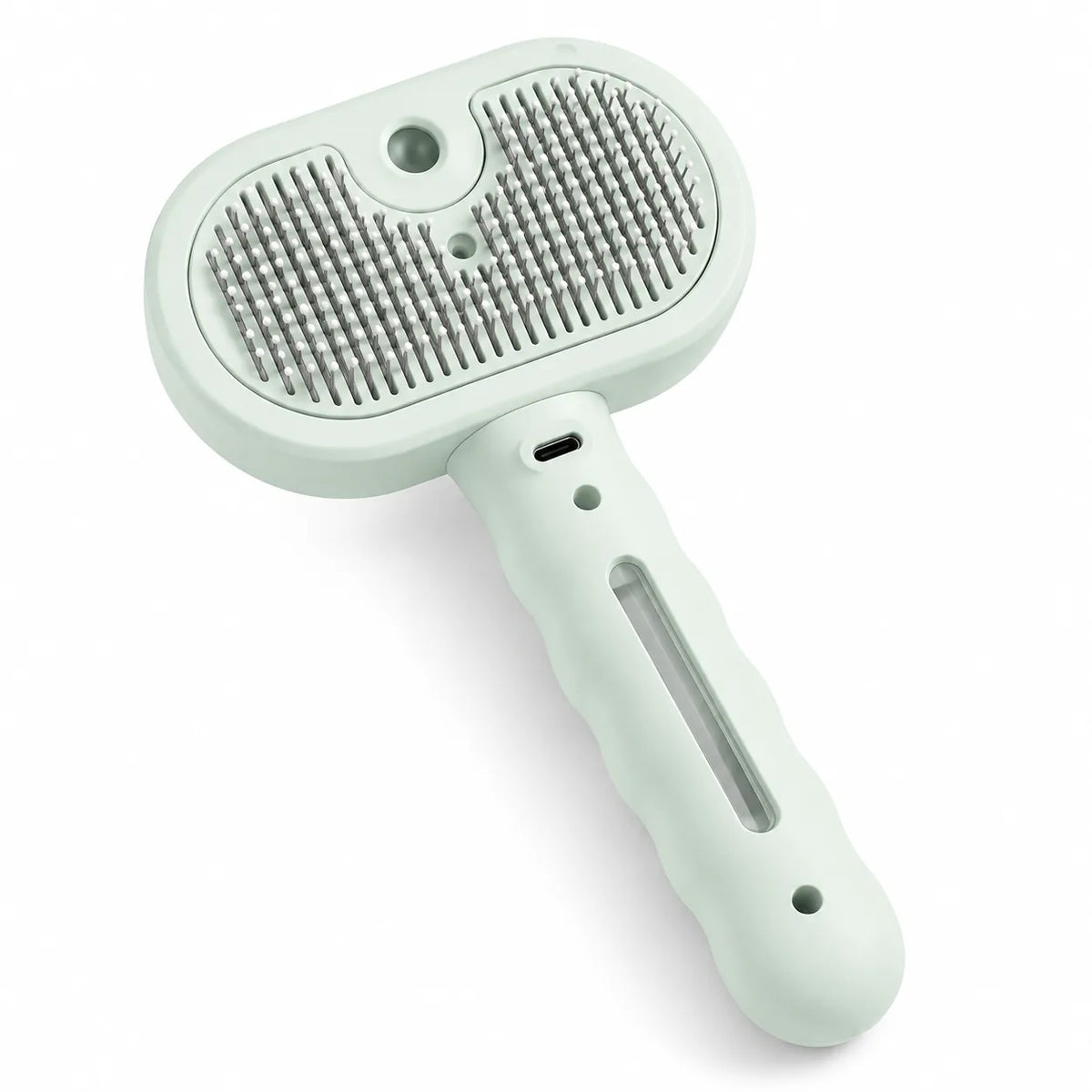 Meoggy Mist Comb detangling spray brush for cats and dogs in green, with rounded bristle tips and a water mist outlet