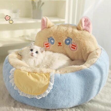 Fluffy Cat Bed Cave – Soft Plush Indoor Nest with Washable Cushion