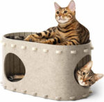 Cat House For Indoor Cats Cat Bed Cave For Multiple Scratch Resistant Peekaboo Cat Caves Foldable Cat Tunnel Enclosed Bed - Image 2