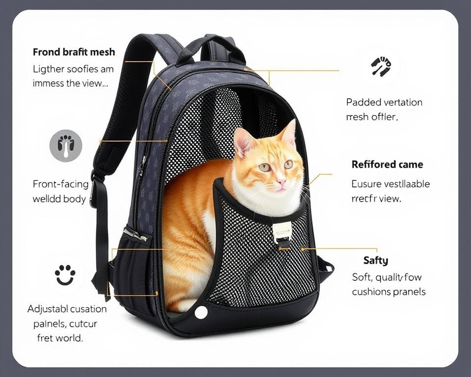 A high-quality, well-designed backpack carrier for adventurous feline companions. The backpack features a sturdy, breathable mesh body with padded shoulder straps and a reinforced frame, allowing cats to observe the world in comfort and safety. The backpack's front-facing window offers an immersive view, while the adjustable ventilation panels ensure optimal airflow. Sleek, modern aesthetics complement the backpack's functionality, creating a stylish, practical solution for taking cats on outdoor explorations. Soft, cozy interior cushions provide a relaxing environment, making this backpack an ideal choice for discerning cat owners seeking a premium pet carrier for their furry friends.