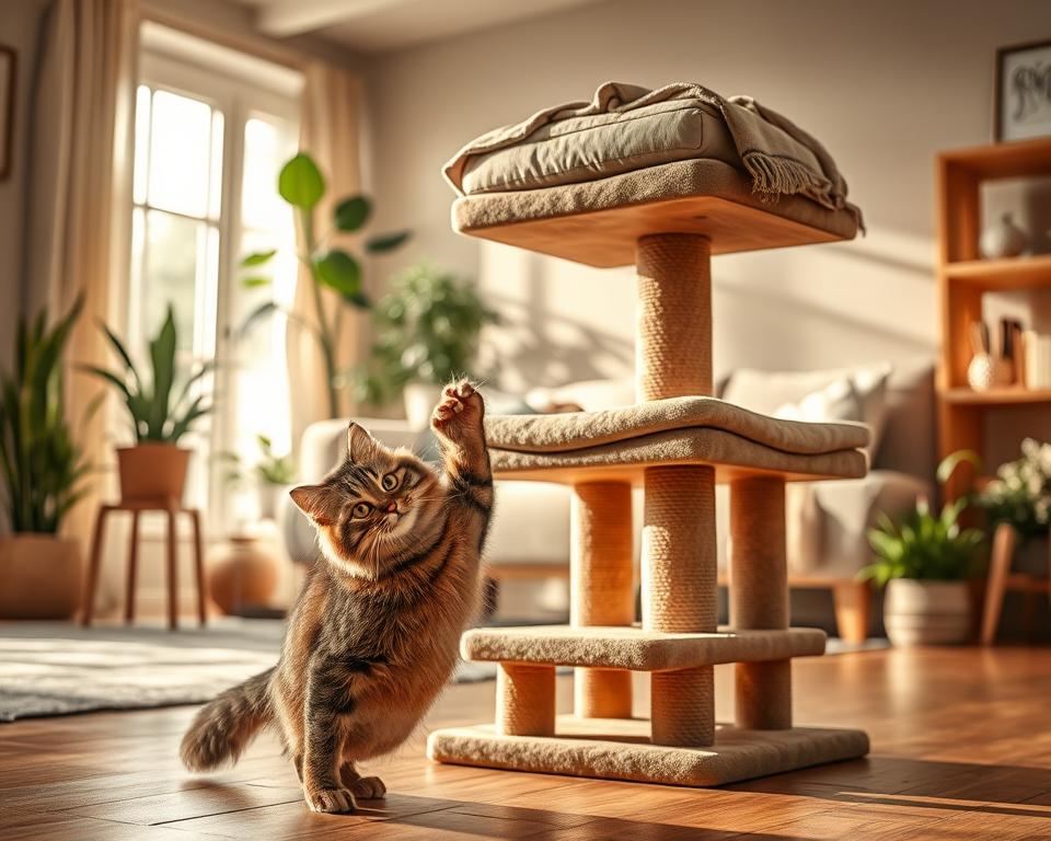 cat scratching post with bed